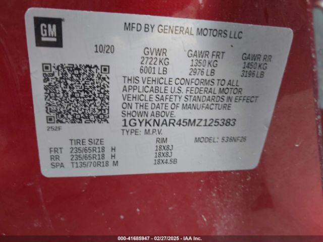 1GYKNAR45MZ125383 Cadillac Xt5 Fwd Luxury