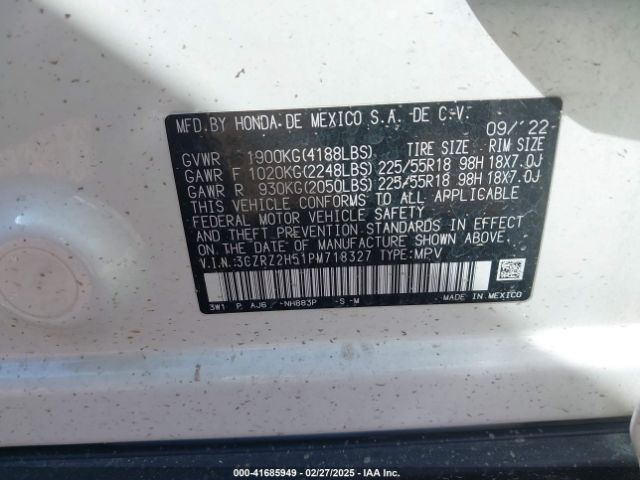 3CZRZ2H51PM718327 Honda Hr-v Awd Sport