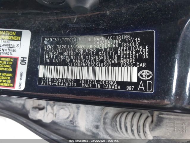 2T1BURHE0GC548582 Toyota Corolla S W/special Edition Pkg