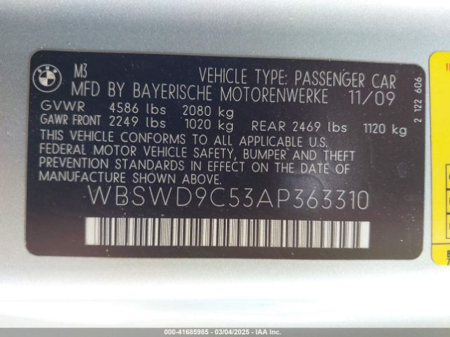2010 BMW M3 WBSWD9C53AP363310 Photo 8