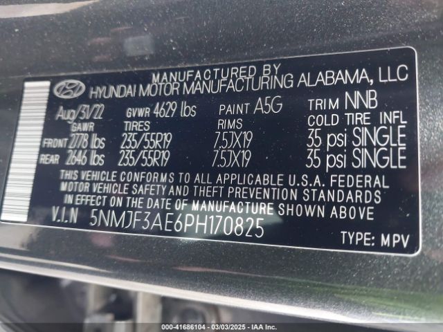 5NMJF3AE6PH170825 Hyundai TUCSON SEL