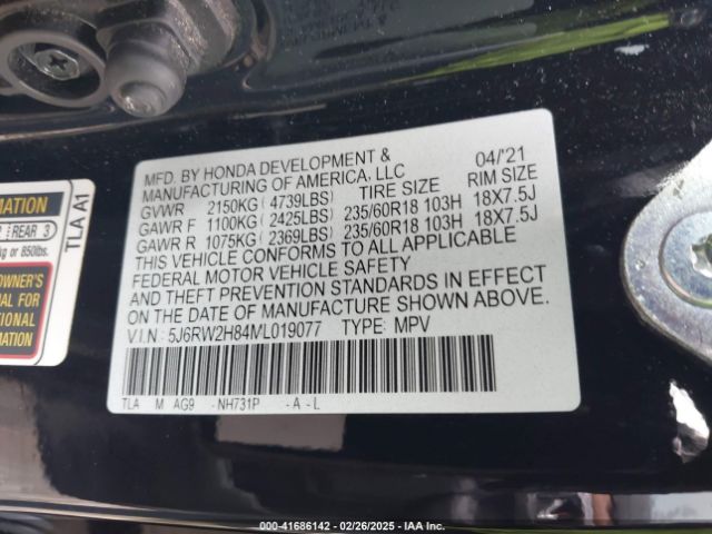 5J6RW2H84ML019077 Honda Cr-v Awd Ex-l