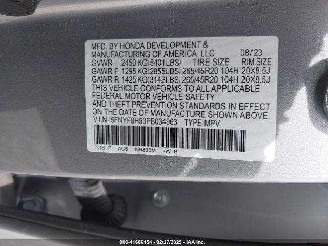 5FNYF8H53PB034963 Honda Passport Awd Ex-l