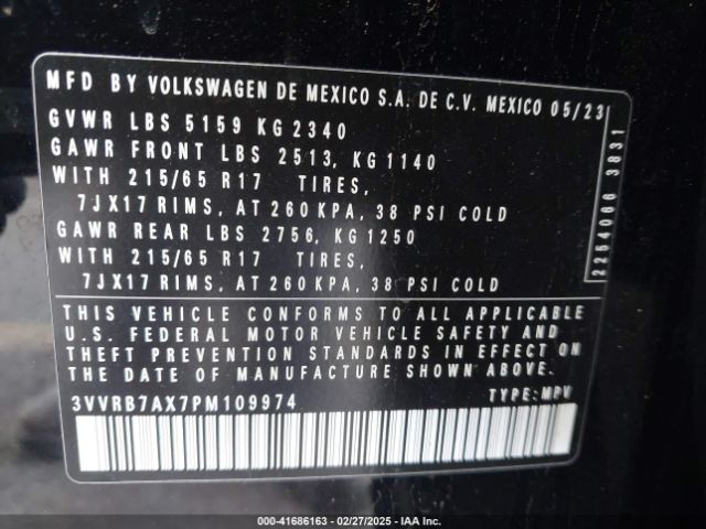 3VVRB7AX7PM109974 Volkswagen Tiguan 2.0t S