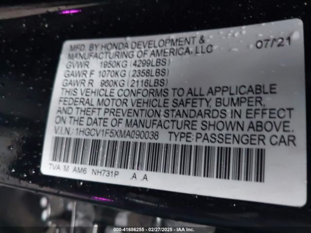 1HGCV1F5XMA090038 Honda Accord Ex-l