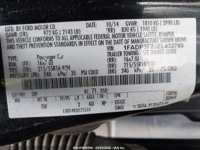 1FADP3F23EL432780 Ford FOCUS SE