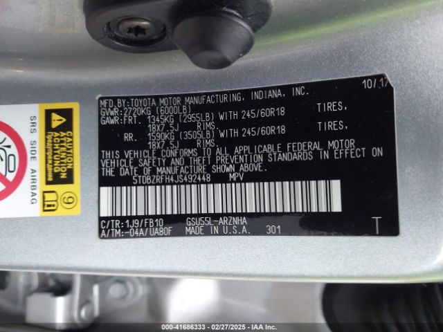 5TDBZRFH4JS492448 Toyota Highlander Le