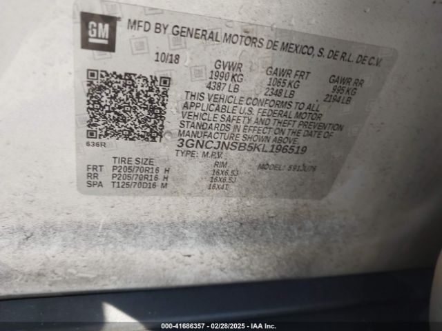 3GNCJNSB5KL196519 Chevrolet TRAX LS