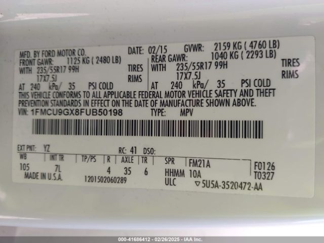 1FMCU9GX8FUB50198 Ford ESCAPE SE