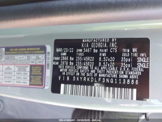 5XYRKDLF3NG113886 KIA Sorento X-line Sx Prestige