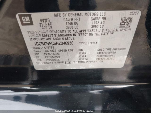 1GCRCNEC5HZ346938 Chevrolet Silverado 1500 Wt