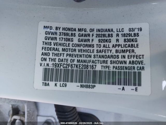 19XFC2F67KE208167 Honda Civic Lx
