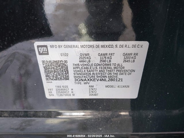 3GNAXKEV4NL280121 Chevrolet Equinox Fwd Lt