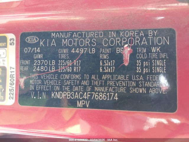 KNDPB3AC4F7686174 KIA Sportage Lx