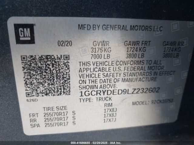 1GCRYDED9LZ232602 Chevrolet Silverado 1500 4wd Double Cab Standard Bed Lt
