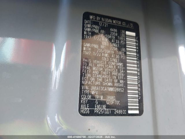 JN8AT3CA1MW028852 Nissan Rogue Sl Fwd