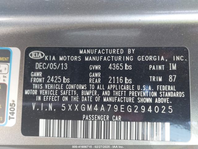 5XXGM4A79EG294025 KIA Optima Lx