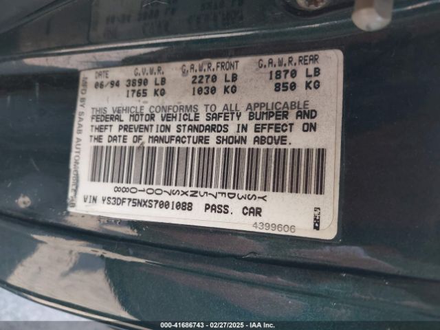1995 SAAB 900 YS3DF75NXS7001088 Photo 8
