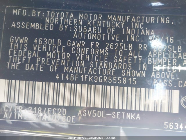 Toyota CAMRY LE 2016 4T4BF1FK9GR555815 Image 9