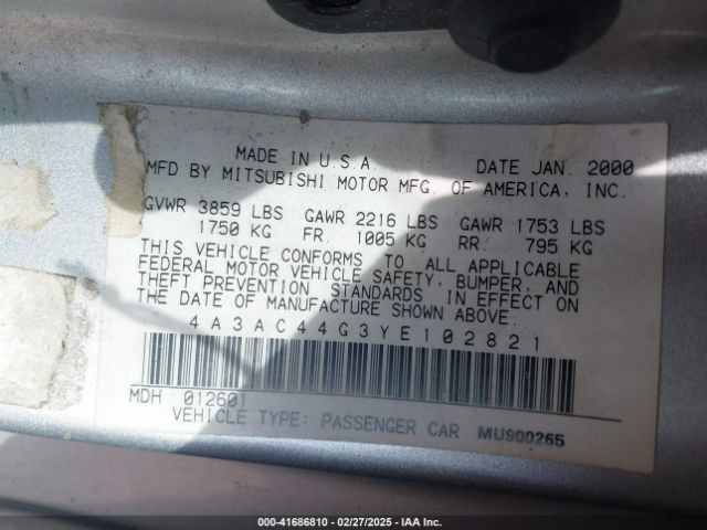 2000 MITSUBISHI ECLIPSE 4A3AC44G3YE102821 Photo 8