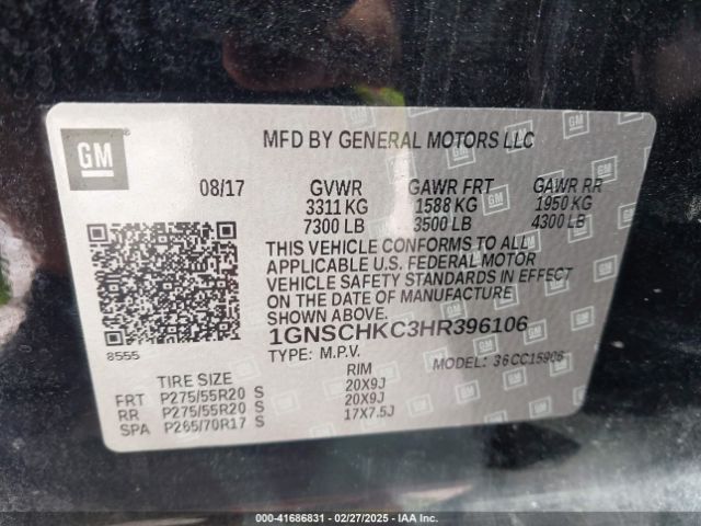 1GNSCHKC3HR396106 Chevrolet Suburban Lt