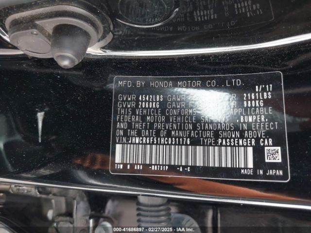JHMCR6F51HC031176 Honda Accord Hybrid Ex-l