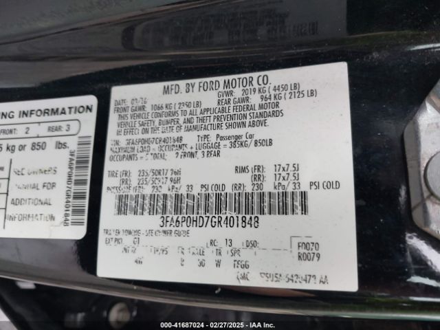 3FA6P0HD7GR401848 Ford FUSION SE