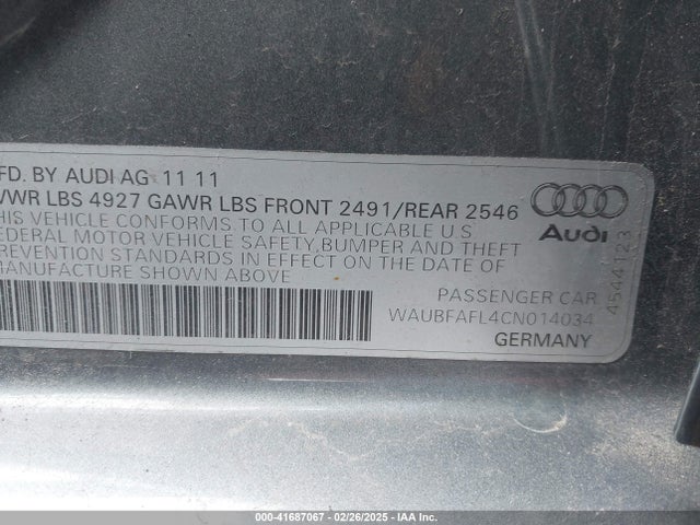 2012 AUDI A4 WAUBFAFL4CN014034 Photo 8