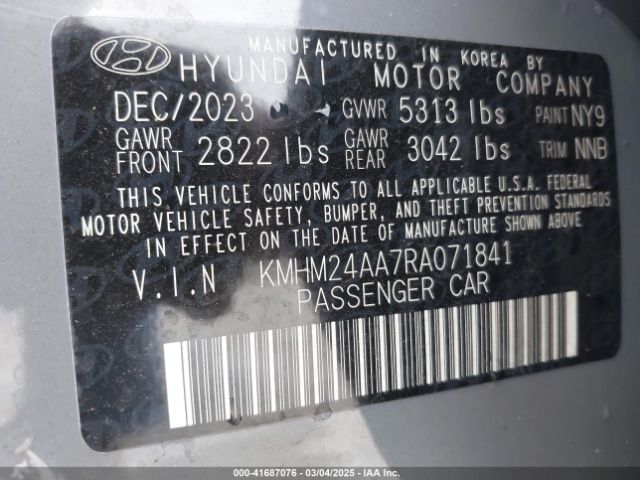 KMHM24AA7RA071841 Hyundai Ioniq 6 Se