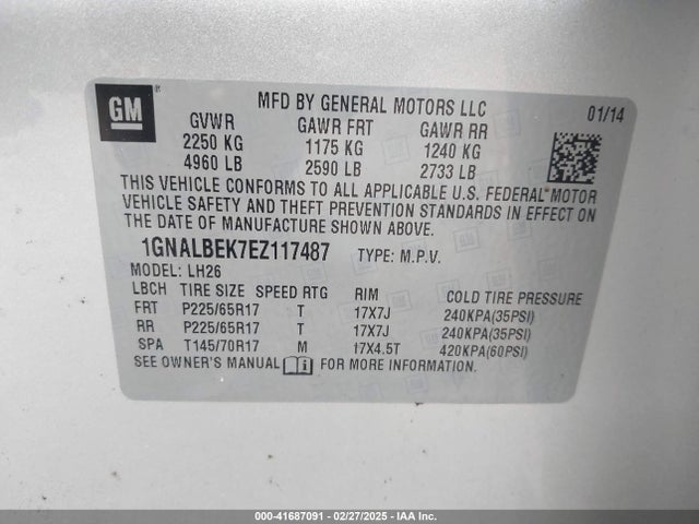 1GNALBEK7EZ117487 Chevrolet EQUINOX 1LT