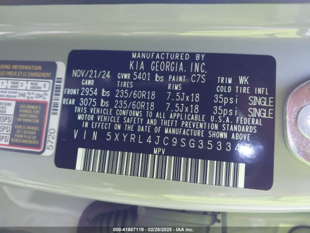 5XYRL4JC9SG353347 KIA SORENTO S