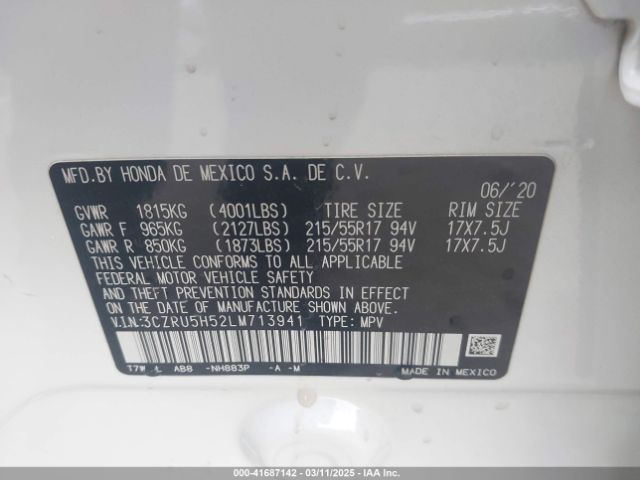 3CZRU5H52LM713941 Honda Hr-v 2wd Ex