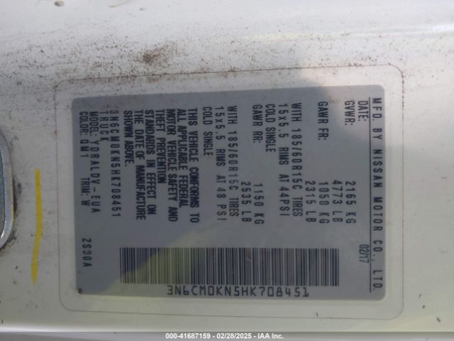 3N6CM0KN5HK708451 Nissan Nv200 S