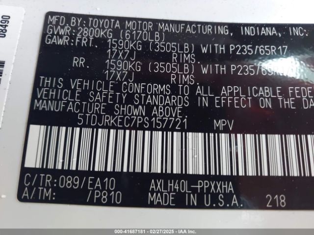 5TDJRKEC7PS157721 Toyota SIENNA XLE