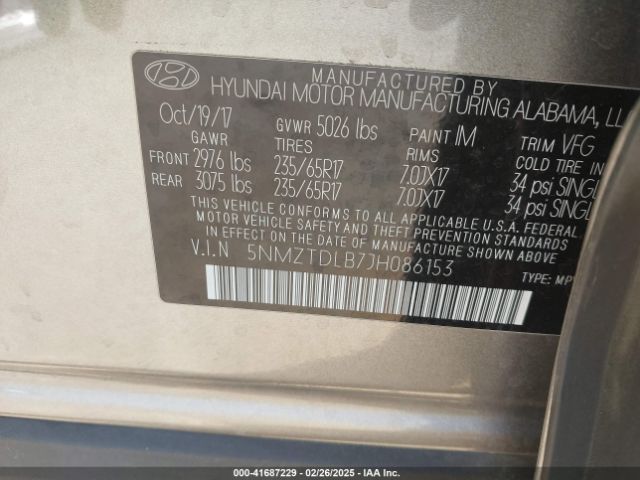 5NMZTDLB7JH086153 Hyundai Santa Fe Sport 2.4l