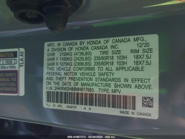 2HKRW2H88MH617683 Honda Cr-v Awd Ex-l