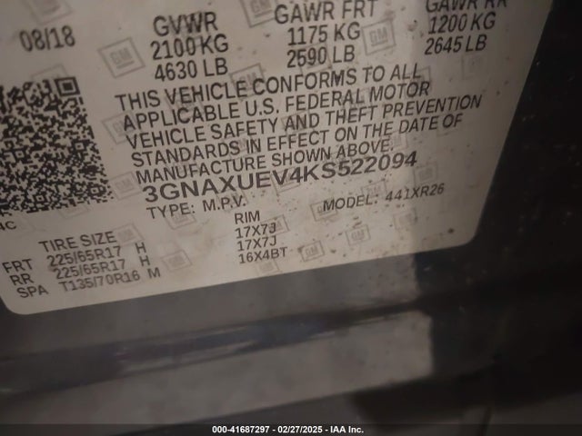 3GNAXUEV4KS522094 Chevrolet EQUINOX LT