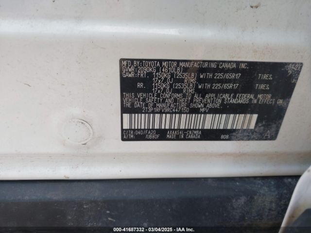 2T3P1RFV9RC447150 Toyota Rav4 Xle