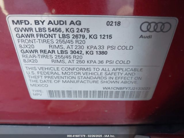 WA1CNBFY7J2133023 Audi Q5 2.0t Premium/2.0t Tech Premium