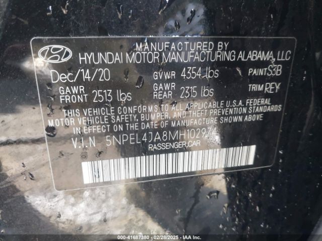 5NPEL4JA8MH102974 Hyundai SONATA SEL