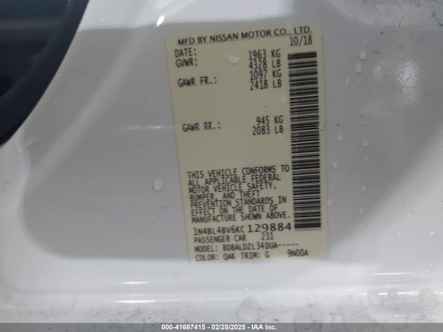 Nissan Altima 2.5 S 2019 1N4BL4BV6KC129884 Image 9