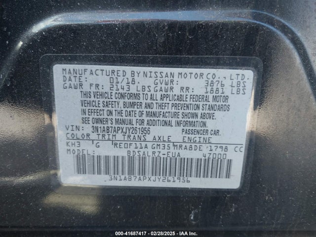 3N1AB7APXJY261956 Nissan SENTRA SR