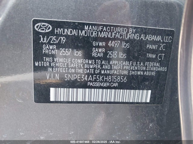 Hyundai SONATA SEL 2019 5NPE34AF5KH815856 Image 9