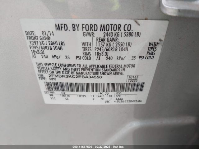2FMDK3KC2EBA34558 Ford Edge Limited