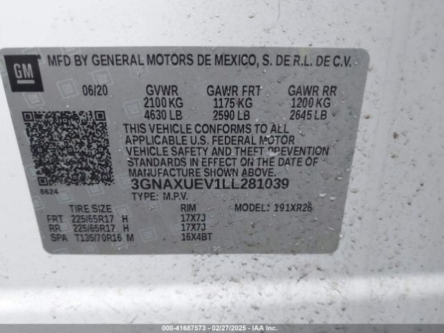 2020 CHEVROLET EQUINOX 3GNAXUEV1LL281039 Photo 8