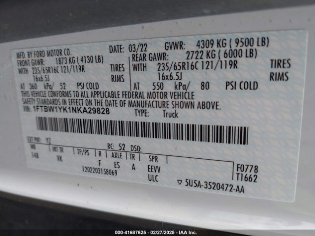 1FTBW1YK1NKA29828 Ford E-transit-350