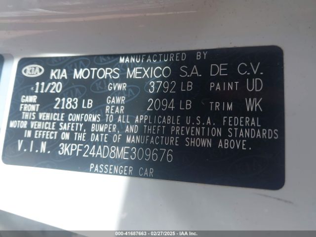 3KPF24AD8ME309676 KIA Forte Lxs