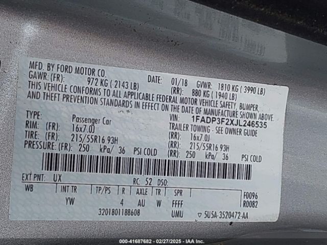 1FADP3F2XJL246535 Ford FOCUS SE