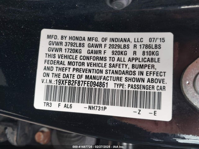 Honda CIVIC EX 2015 19XFB2F87FE094861 Image 9