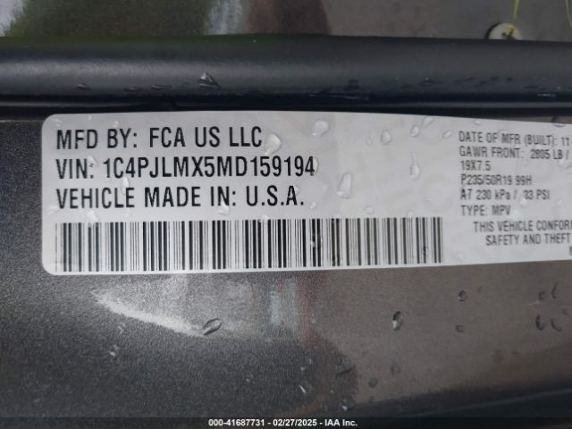 1C4PJLMX5MD159194 Jeep Cherokee 80th Anniversary Fwd